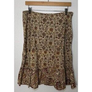 Kuhl Women’s Floral Tiered Skirt 100% Cotton Orange Brown Size L